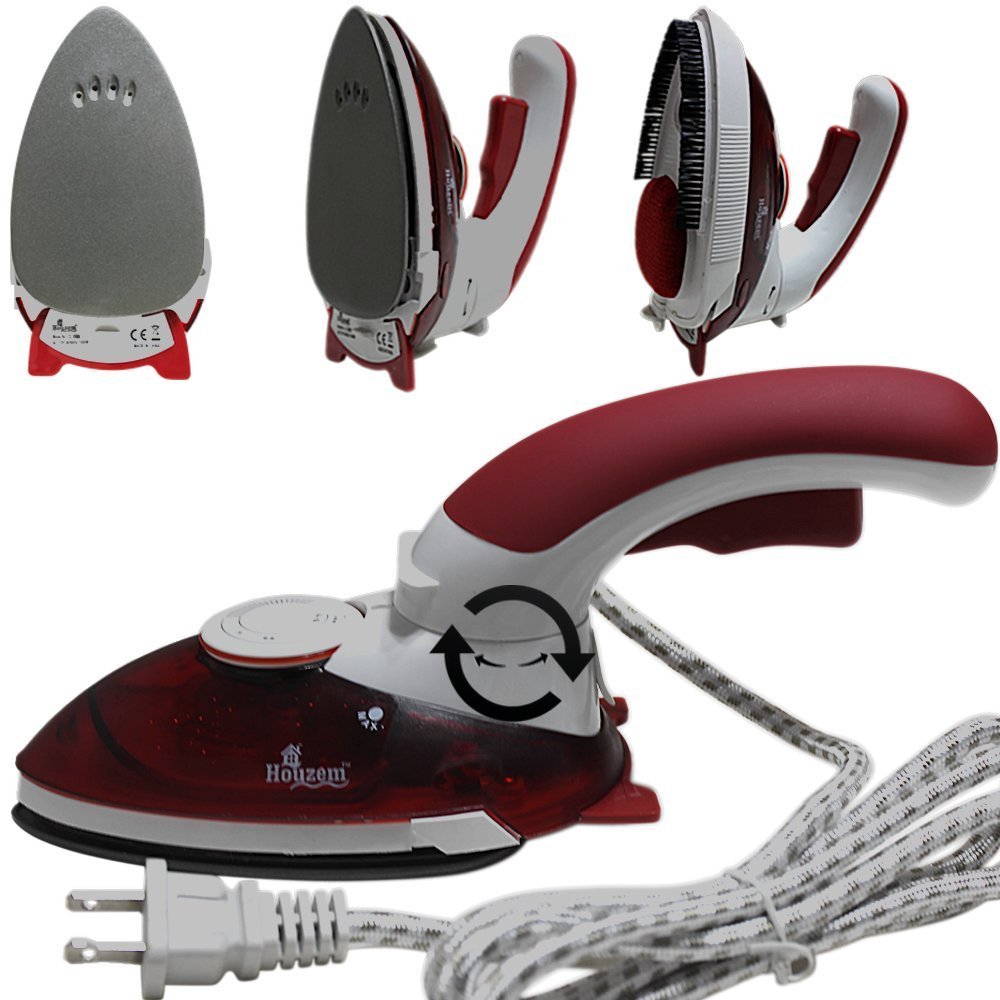 Cloth Lint Remover & Travel Steamer Iron Set by Houzem Compact, Lightweight Design – Stainless Steel, Non-Stick, Anti-Drip Soleplate, Foldable Iron – 6 Blade Motor Lint Remover