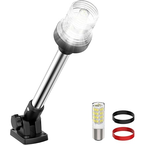 12 Inches Anchor Light Stern Lights for Boats LED Waterproof IP67, White Fold Down Rear Boat Navigation Lights, 3NM Visible Boat Running Light LED Marine for Pontoon, Small Boats (12-24V)