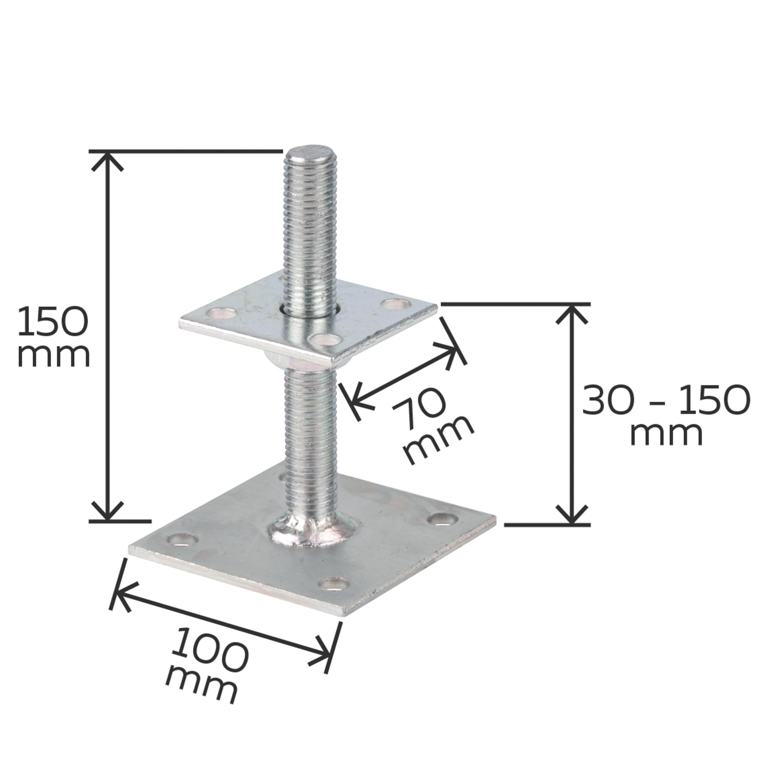 GAH-ALBERTS 218102 i POST POST SOPORTE DE AJUSTABILIDAD AJUSTABLE, 30 mm a 150 mm, Amarillo-galvanizado, tornillo de 70 mm x 70 mm