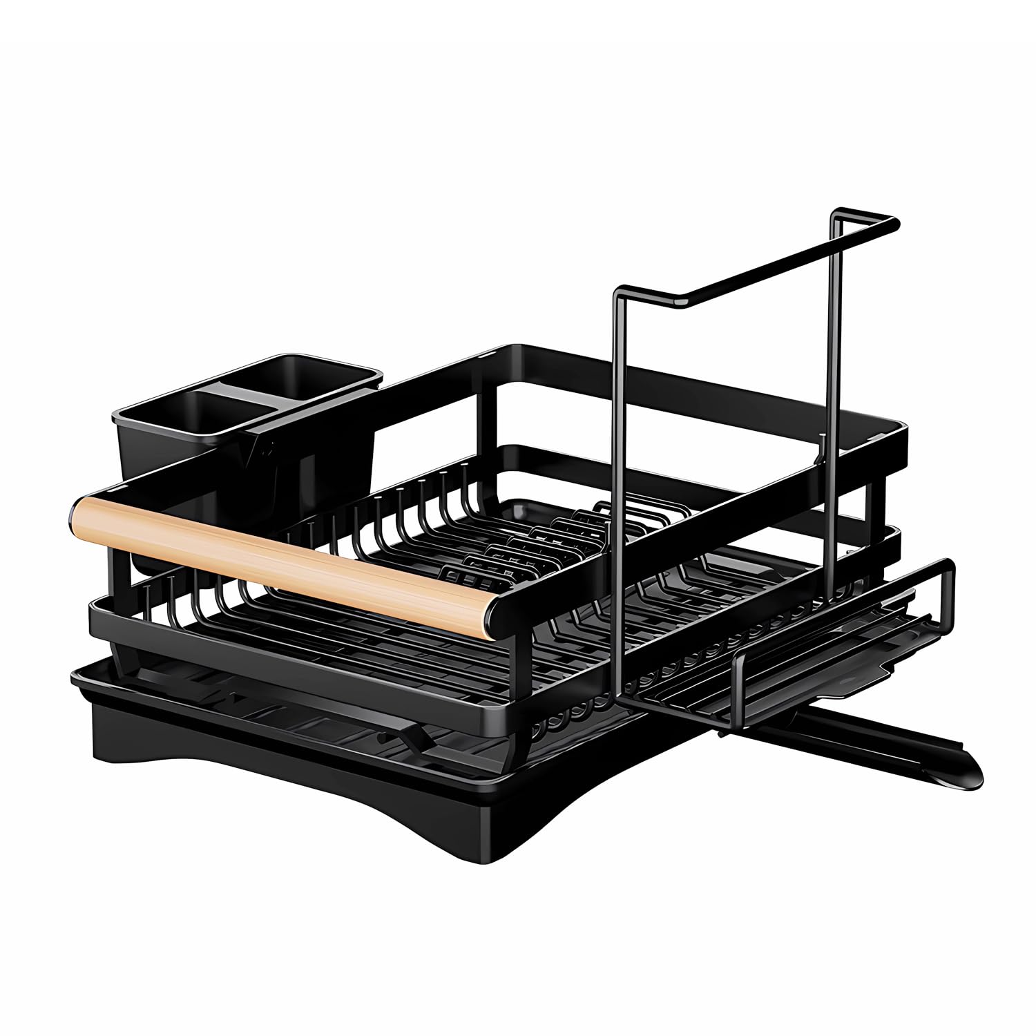 Escurridor de platos de 2 niveles, Bandeja para escurreplatos para encimera de cocina con boquilla giratoria, con soporte para utensilios, de gran capacidad para platos y cuencos y tazas