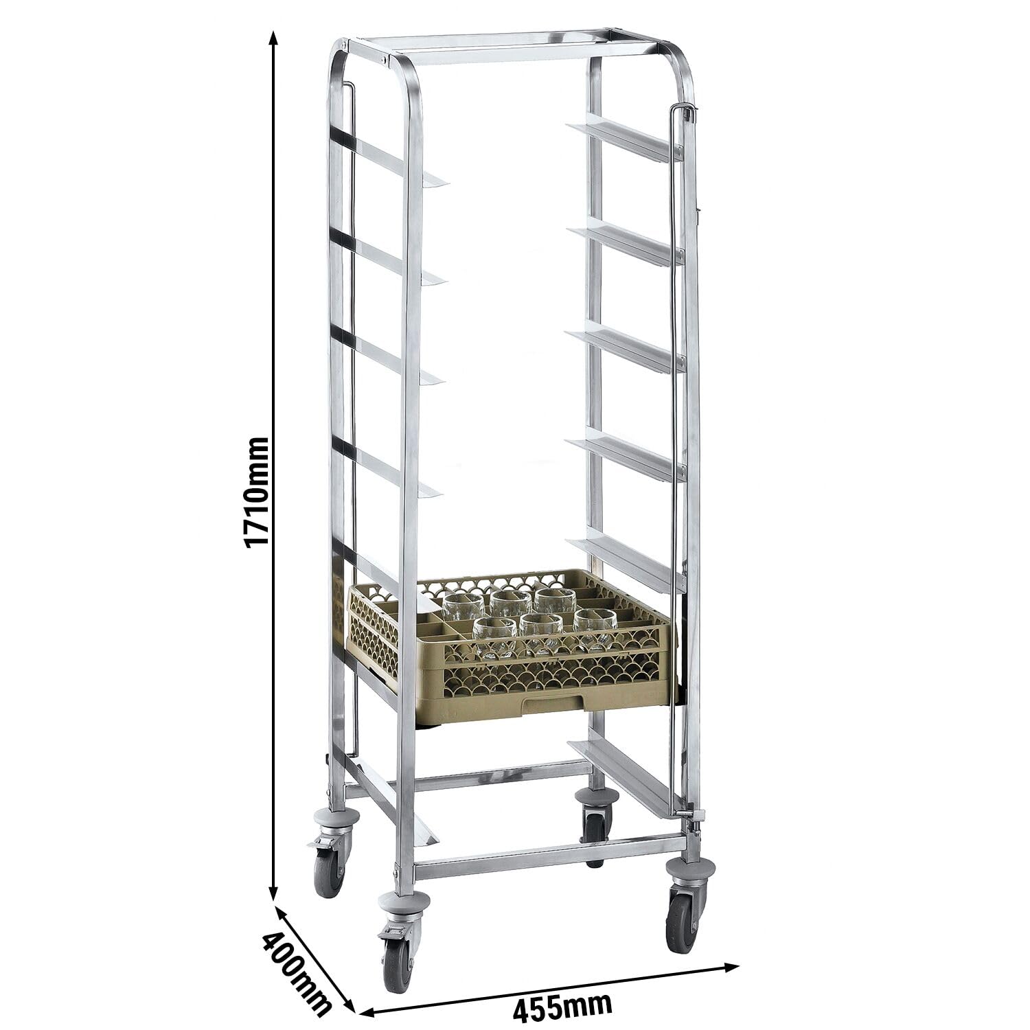 GGM Gastro | GKWH74 | Edelstahl Geschirrkorbwagen - für 7 Körbe Korbmaße: 400x400mm