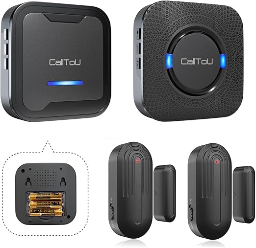 CallTou Caregiver Pager Door Chime for Dementia/Patients/Alzheimers /Kids Safety/Home Security, Door Sensor Alarm with 2 Sensor and 2 Receiver, 500FT Wireless Range