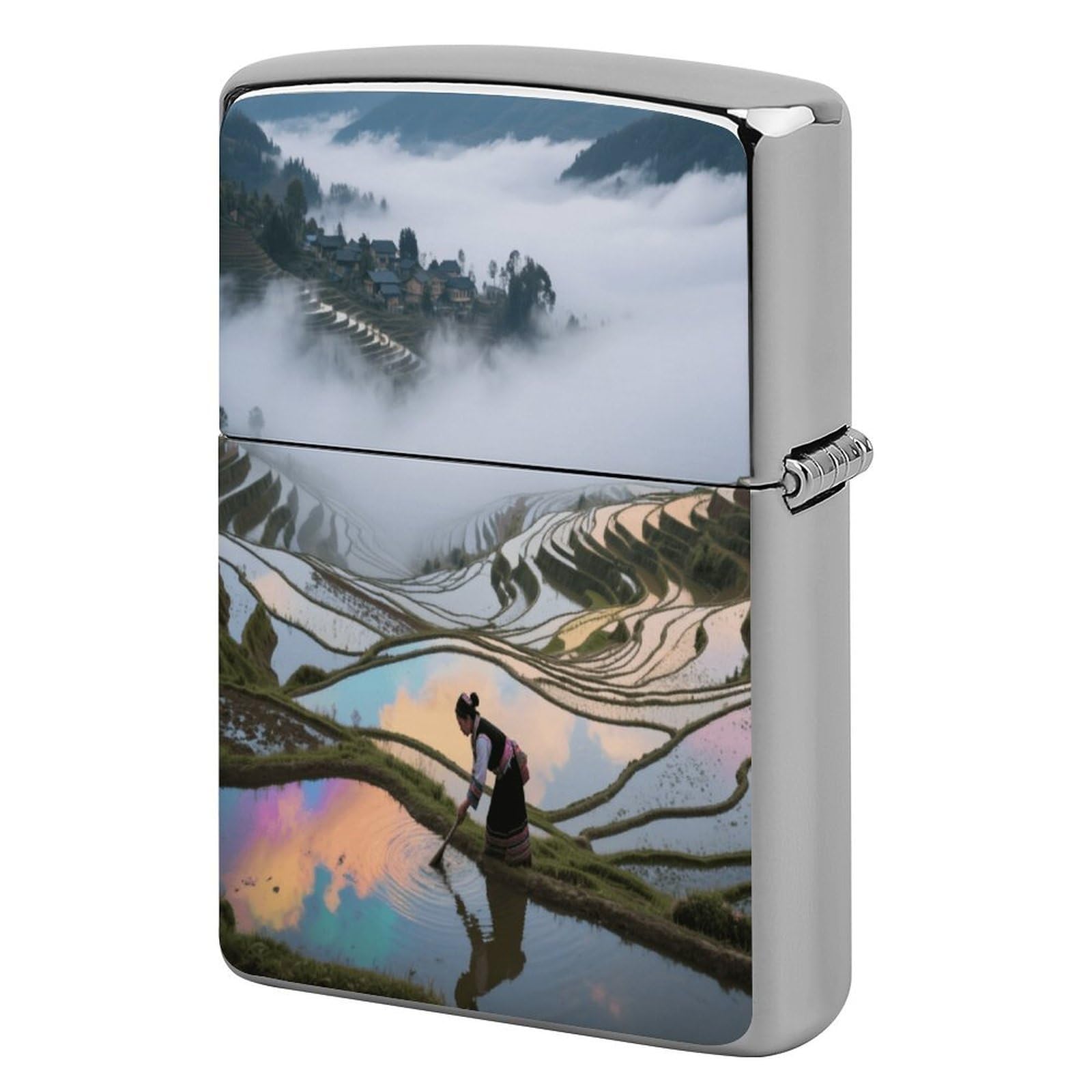 Fekiloot Style Hani Terraces And Sea Of ​​Clouds Lighter Case Cover Metal Lighter Case