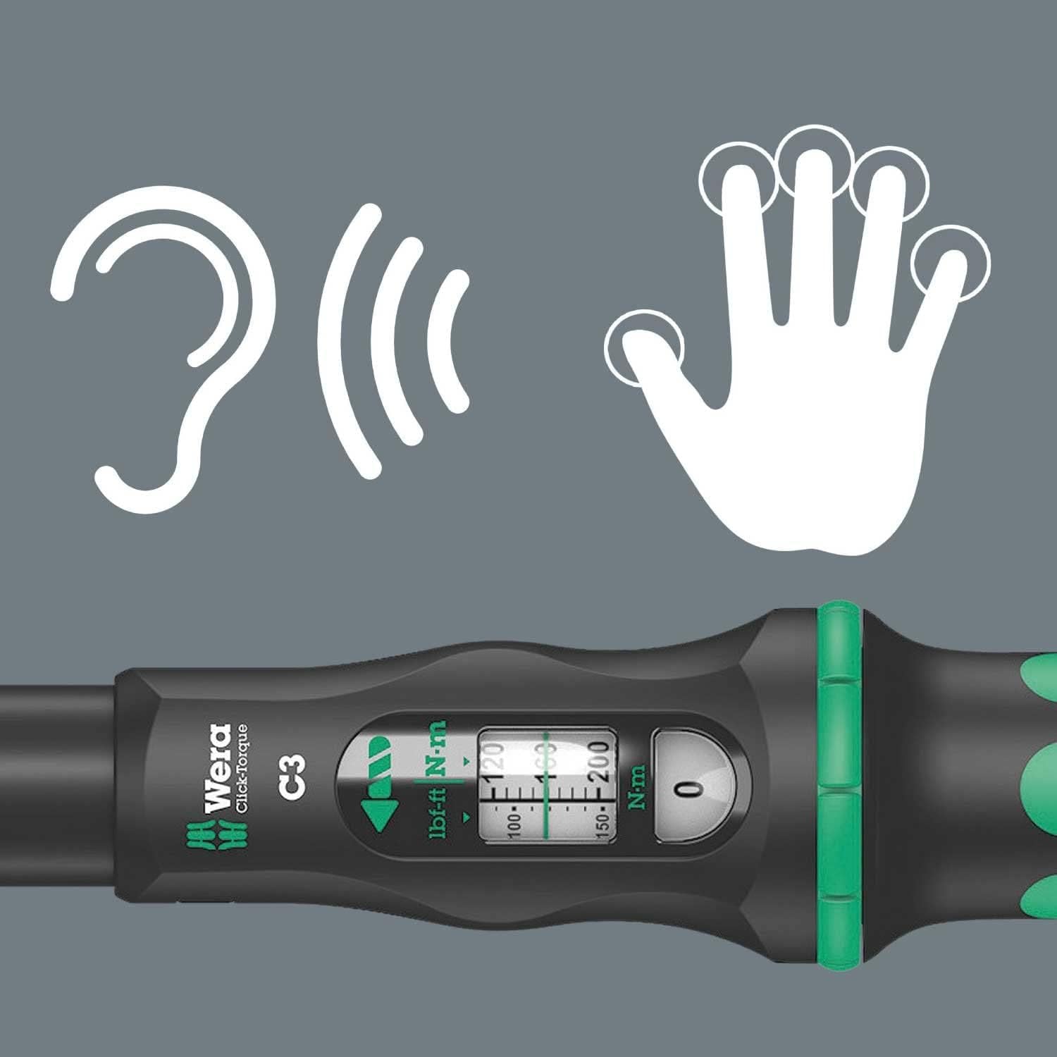 Wera - 5075622001 Click-Torque C 3 torque wrench with reversible ratchet, 1/2" x 40-200 Nm, black/green