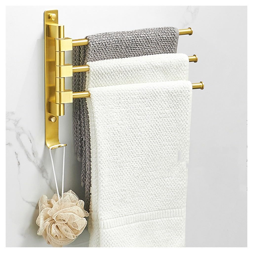 LMYSXAOZ Modern Gold Swivel Towel Rack Bar Rails for Bathroom, Wall Mounted Folding Arm Swing Out Hand Hanger Holder Space Saving Laundry 3Bars