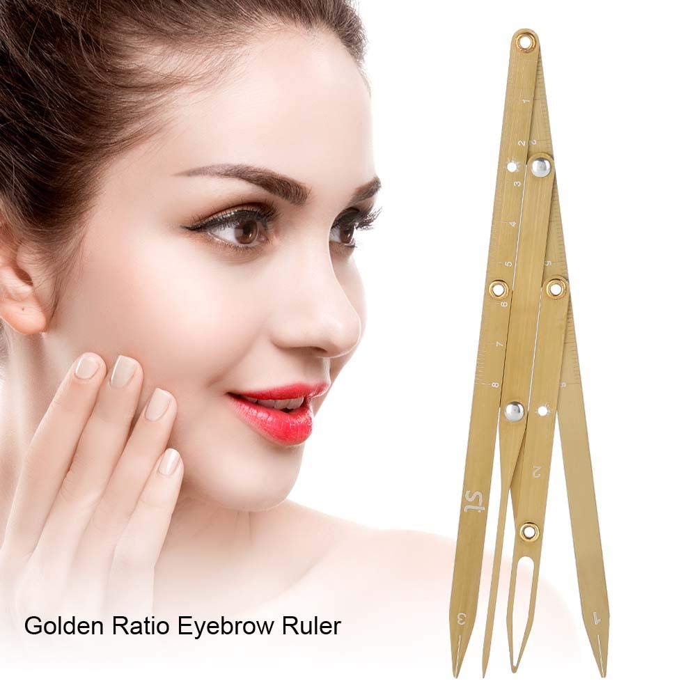 Sonew Eyebrow Measurement Sliding Eyebrow Ruler Stainless Steel Eyebrow Make up Tool Eyebrow Shaping(Gold)