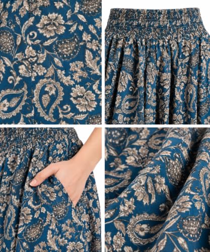 Image of Women's Printed Viscose Crepe Flared Palazzo Pants with Pockets | Elastic Waist | Full Length | Casual | Free Size