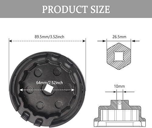 Miniatura 2 de Llave de filtro de aceite de 2.520 in, herramienta de extracción rápida de filtro de aceite de aleación de aluminio compatible con Lexus Toyota