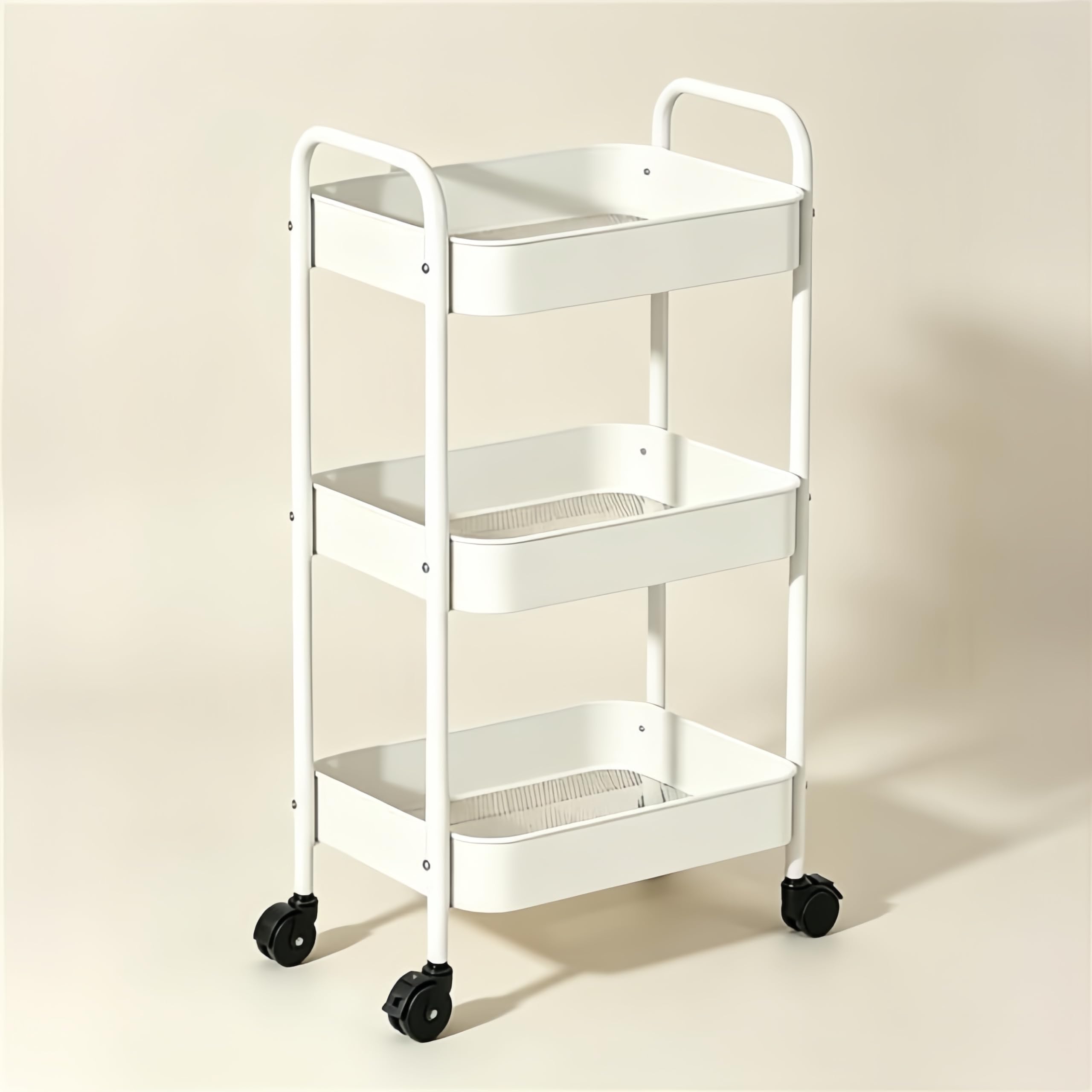 Black 3-Tier Rolling Cart with Wheels, Multifunction Utility Storage Carts, Kitchen Storage Organizer, Mobile Shelving Unit for Bathroom, Laundry — view 7