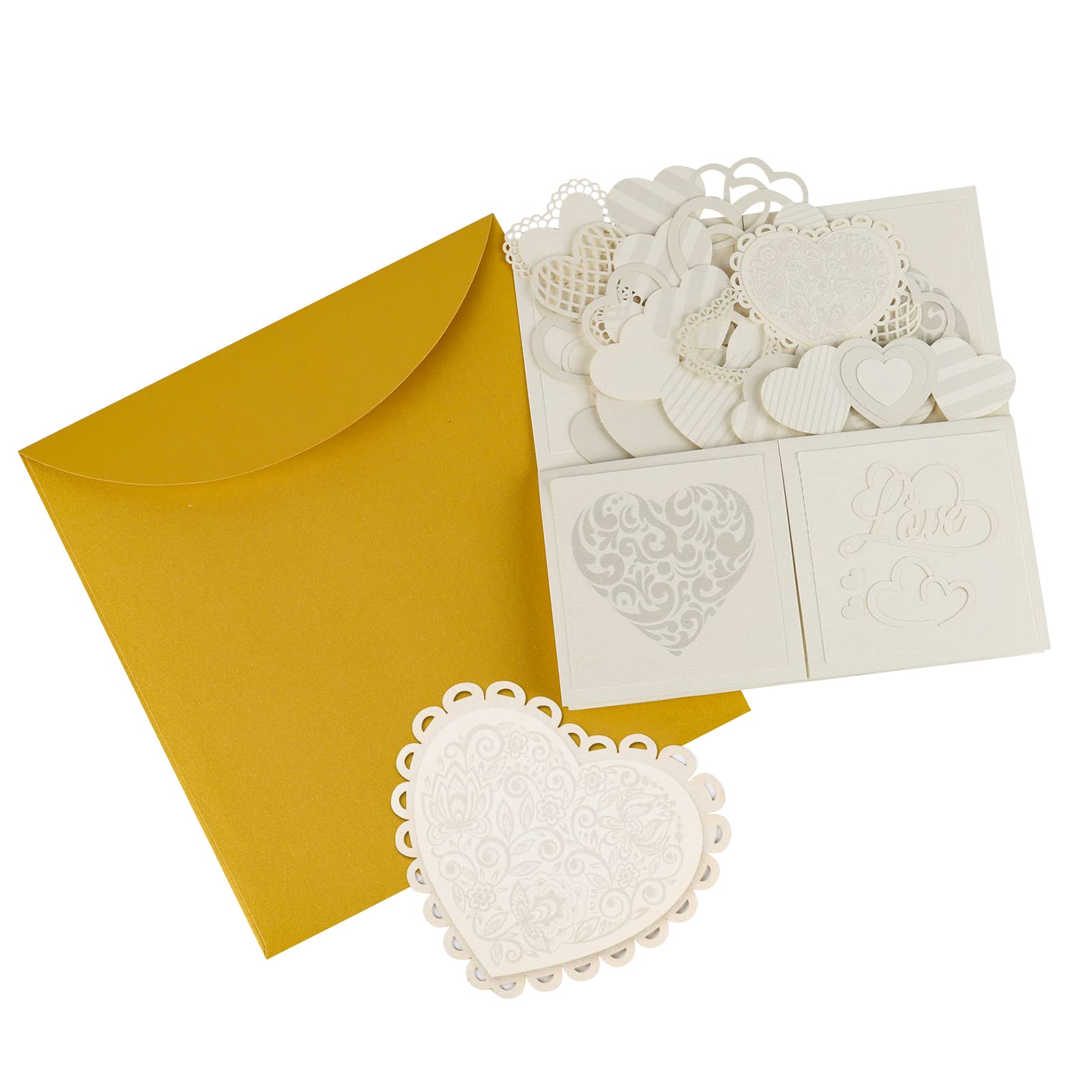 Biglietto Pop-Up 3D Per Matrimonio E Dichiarazioni D'Amore – Formato 15x15 Cm, Con Busta Gialla Stampata, Tema Rosa