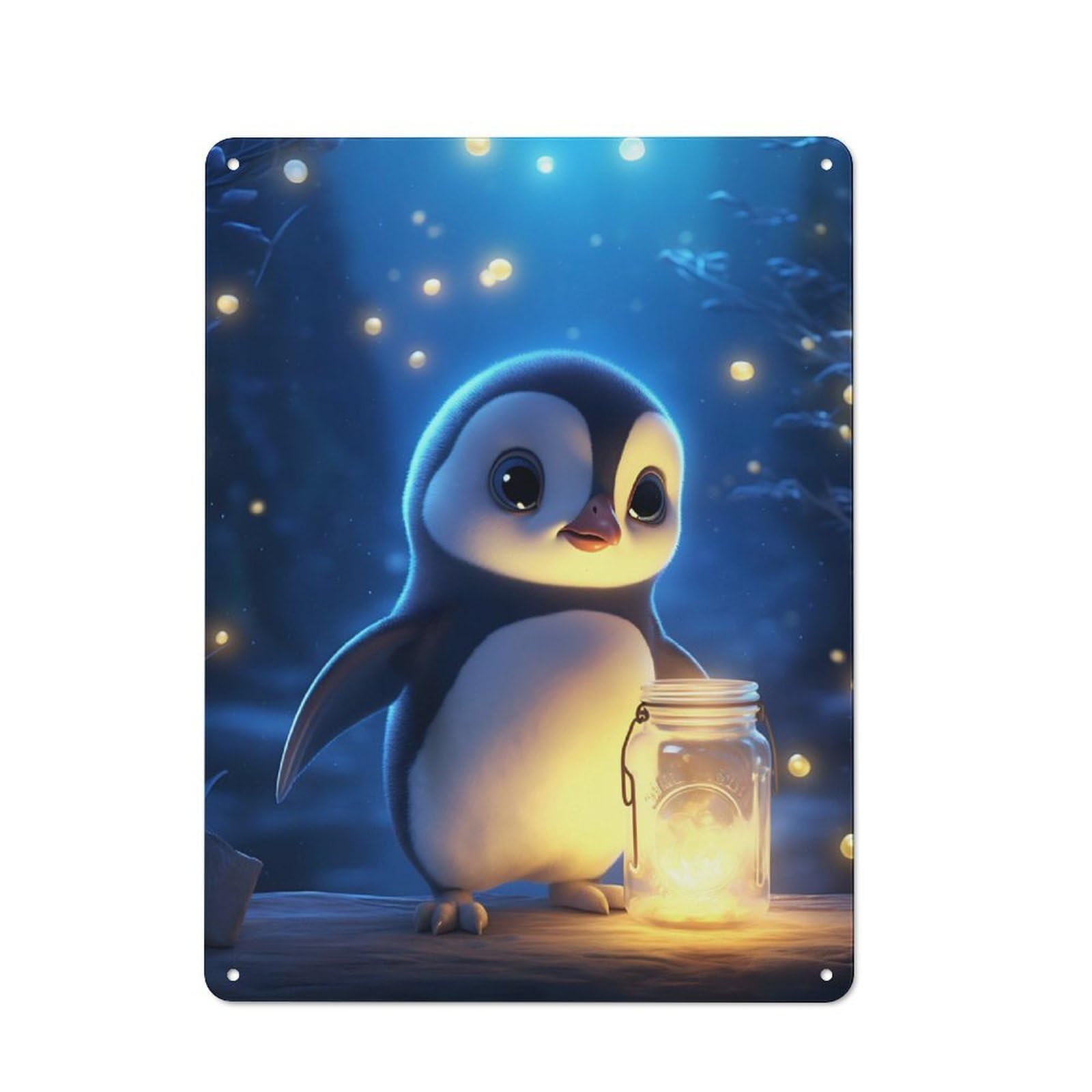 Junmoney Cute Penguin Luminous Glow 40X30cm Retro Tin Wall Plaque With For Pub Or Café, A Winter Wall Decor Update For Café Interior Fans