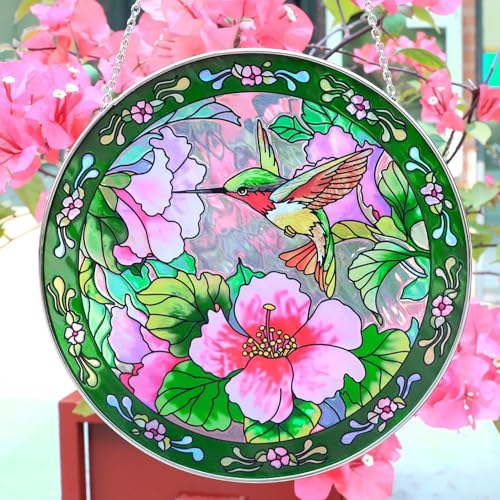 8\" Hummingbird Suncatcher Stained Glass,Suncatchers for Windows Hanging Indoor Hanging Decor,America Glass Window Decor Suncatcher Hanging for Mom,Grandma,Teacher,Friend