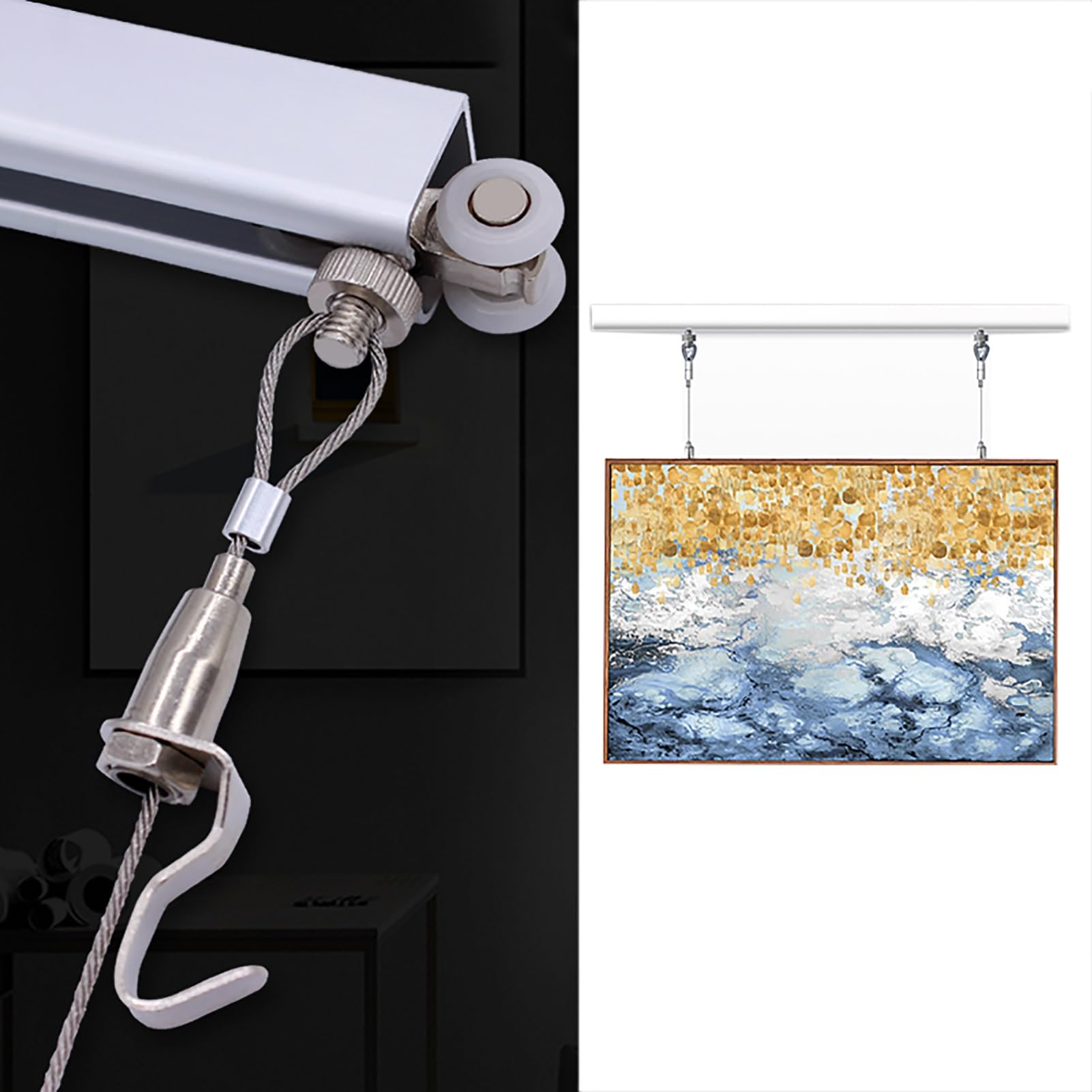 Kit de suspension pour tableau avec poulie et cimaise de plafond pour décoration murale