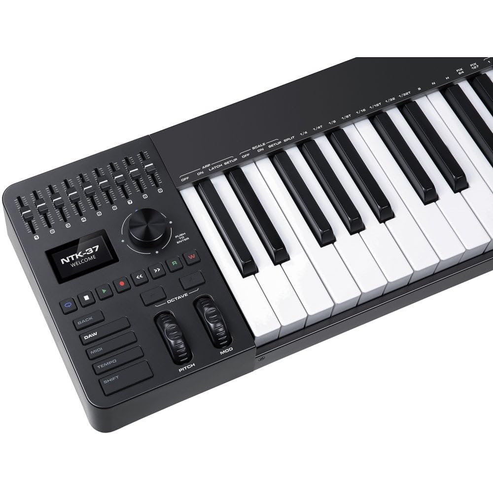 NU-X Teclado de control MIDI NTK-37 de 37 teclas, 3 octavas, controlador MIDI multifuncional compatible con escritorio | Cubase LE incluido, teclas semipesadas, ruedas de paso y modulación