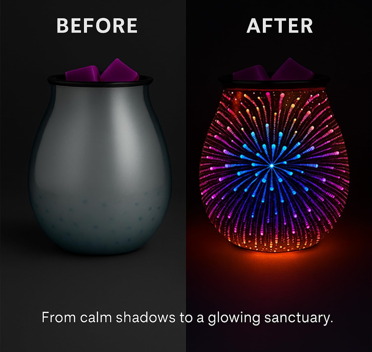 Leyoue 3D Glass Fireworks Electric Wax Melt Warmer with PTC Heating Plate 7 Colors LED Changing Light Wax Burner Melter Fragrance Warmer for Home (Timing Switch) image 3