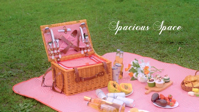 Cesto Picnic In Vimini Per 4 Persone - Set Completo Con Coperta, Posate E Stoviglie - Foto 4