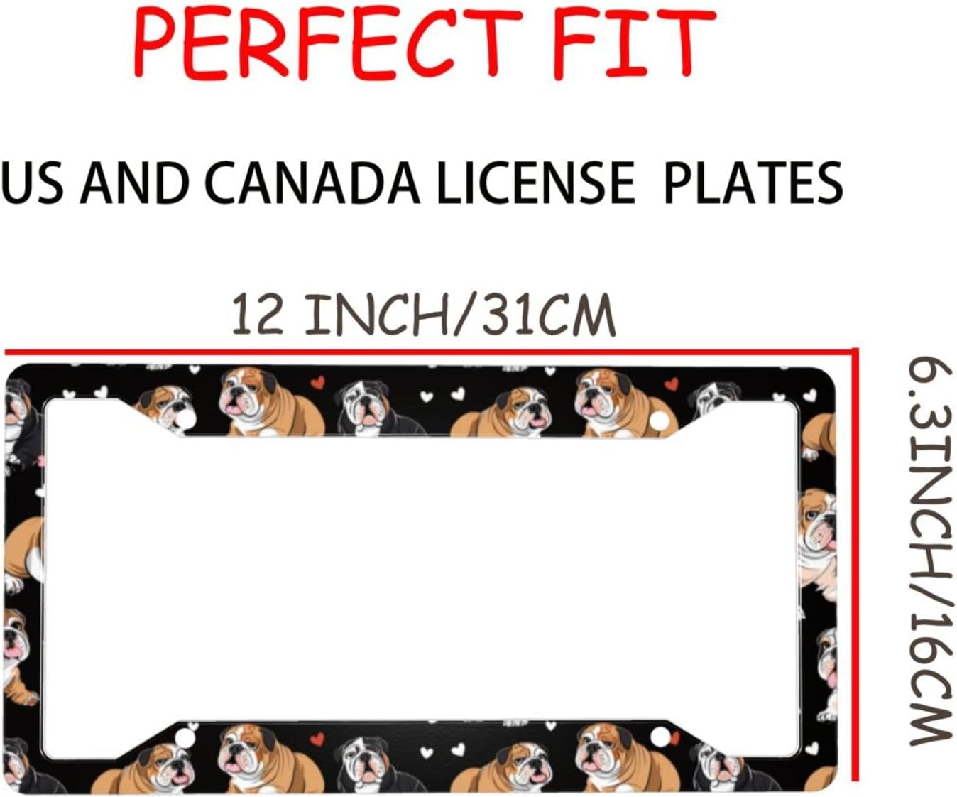 Muishi【2pcs】 English Bulldog Heart-Shaped Paw License Plate Frame Aluminum License Plate Holder Funny License Plate Decorative with Screws Size 12.3" X 6.3" Men Women image 3