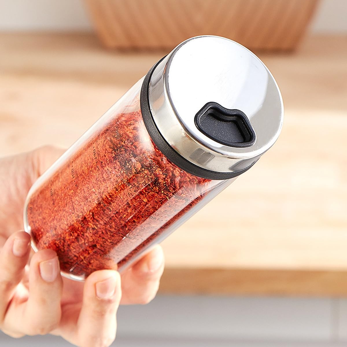 Juego de 5 saleros y pimenteros de vidrio para condimentos, con soporte organizador giratorio de 360 grados, estante de especias, organizador de condimentos para encimera de cocina (200 ml)