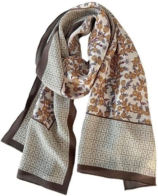 Shawl Literature and Art Small Flower Silk Scarves Popular in Autumn and Winter Fashionable and Versatile Scarves Scarf (Grey 145 * 35cm)