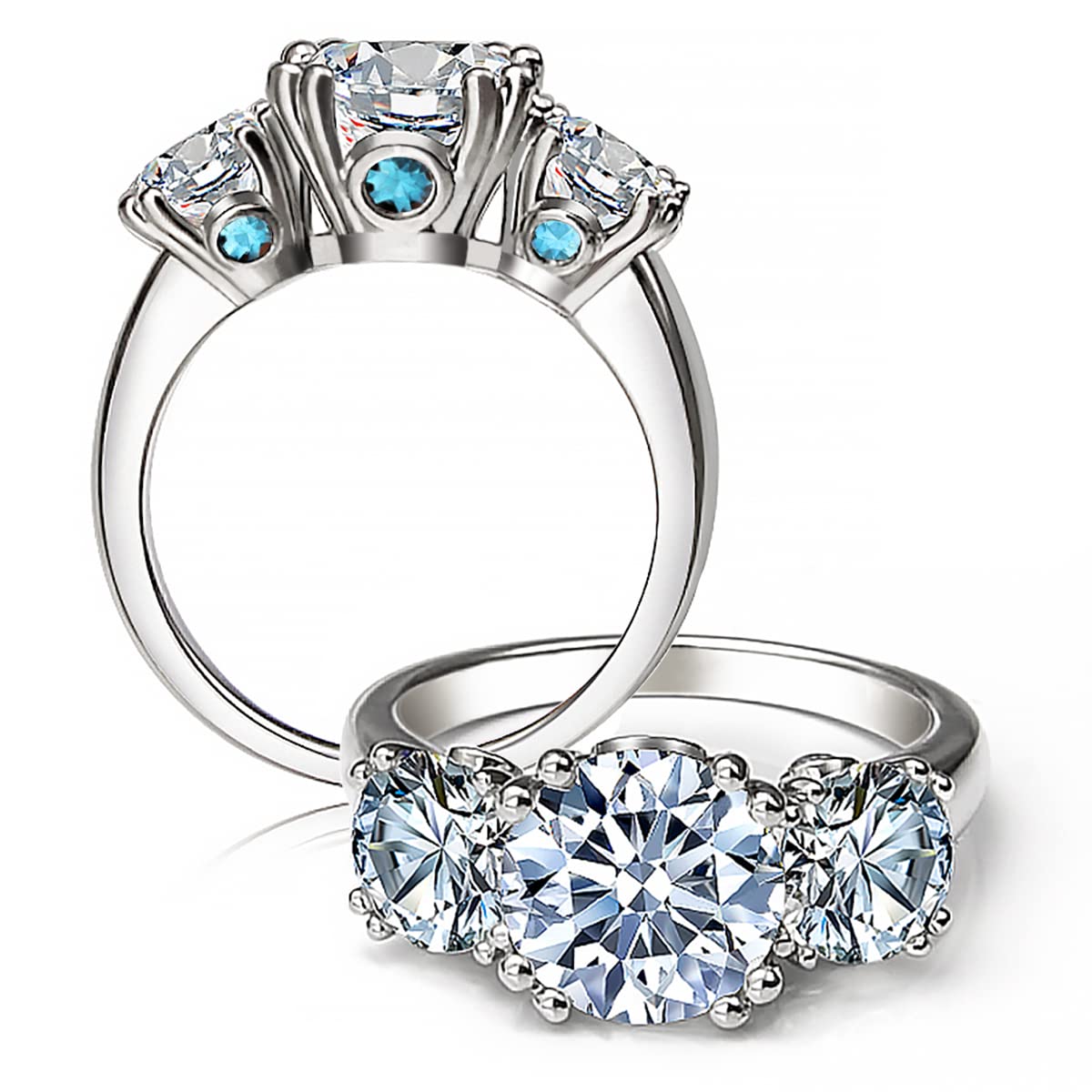 CannyCat 3 Stone Moissanite Ring for Women 5 cttw 3 carat Certified Moissanite with Side 1 carat D-color VVS Brilliant Platinum-Plated Silver