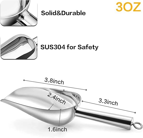 Miniatura 5 de Cuchara de hielo de metal de 2 piezas para congelador, cuchara pequeña de 3 onzas, multiusos para cuchara de galletas, palomitas, cuchara de harina,