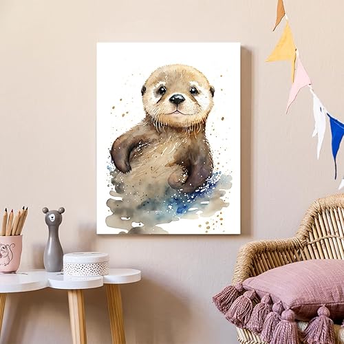 Miniatura 5 de C8BUSIS Lienzo decorativo para pared, diseño de nutria, diseño de acuarela, decoración de pared de nutria, pintura de tintas salpicadas, póster