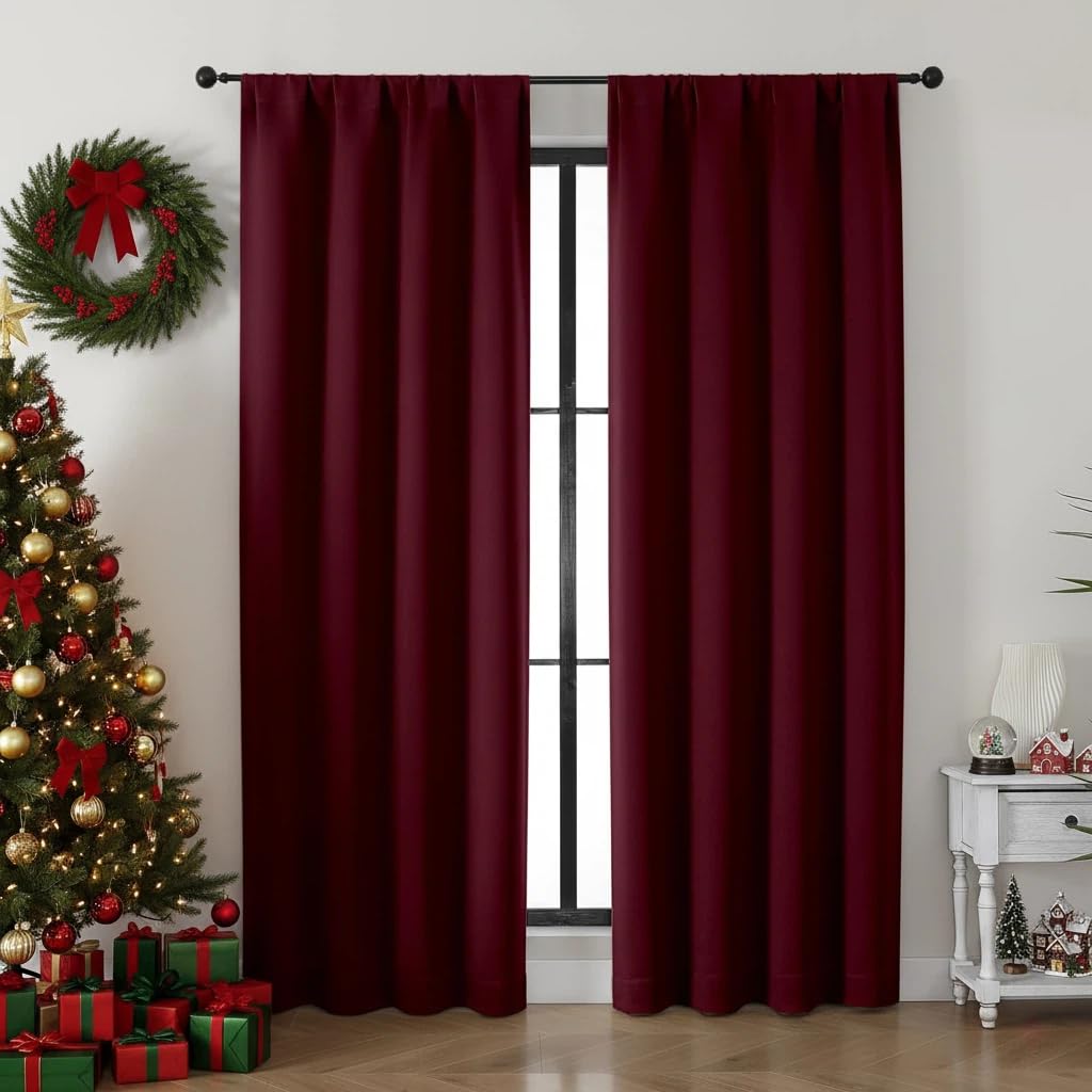 Simplebrand Ava Burgundy Blackout Curtains for Bedroom 84 Inch Length 2 Panels Set, Solid Thermal Insulated Privacy Nursery Window Treatment Curtains Blackout Drapes, W40 x L84 Inch, Burgundy โ image 1