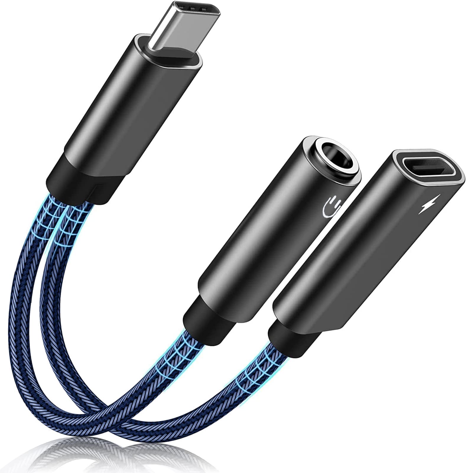 Type C to 3.5mm Headphone Audio Adapter and Charging, 2 in 1 USB C Charging Adapter Supports PD 60W Quick Charge, USB-C to 3.5 mm