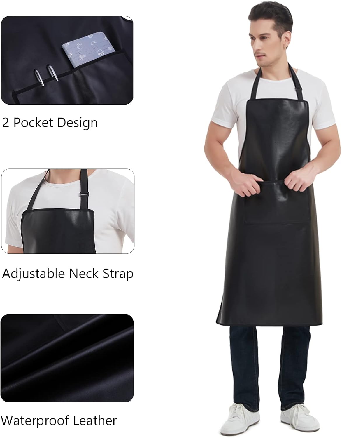 FunChaos Black Waterproof Apron, Heavy Duty Work Apron, Artificial