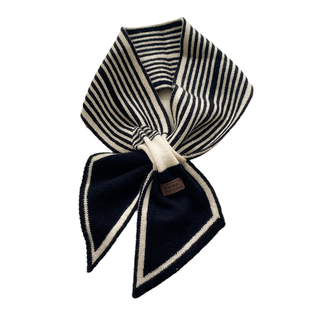 NVOQILIN Women Faux Wool Knit for Bib Scarf Striped Pointed Loophole Bow Neckerchie