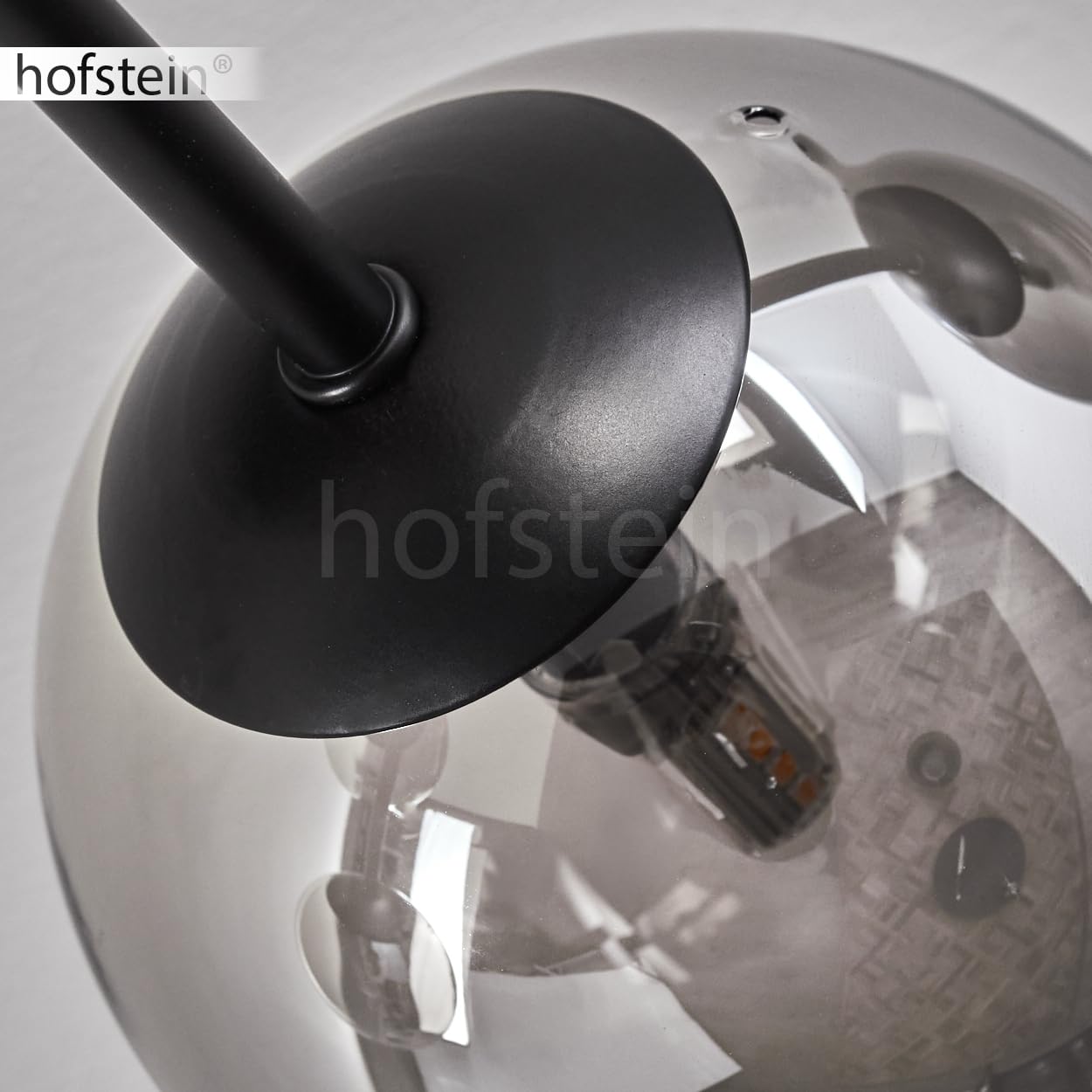 Hofstein Plafoniera Chehalis, lampada da soffitto in metallo/vetro nero/fumé, illuminazione in stile moderno retrò/vintage con paralumi in vetro (Ø 12 cm), 6 x G9