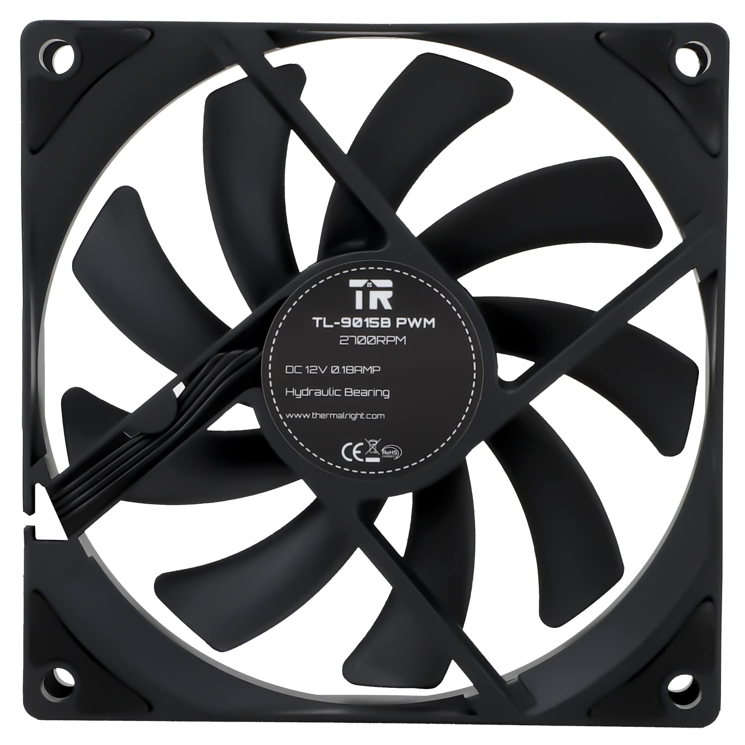 Thermalright TL-9015B CPU Wentylator komputerowy, cichy, 4-pinowy PWM PC, 15 mm, prędkość 2700 obr./min, CPU 90 mm, czarny