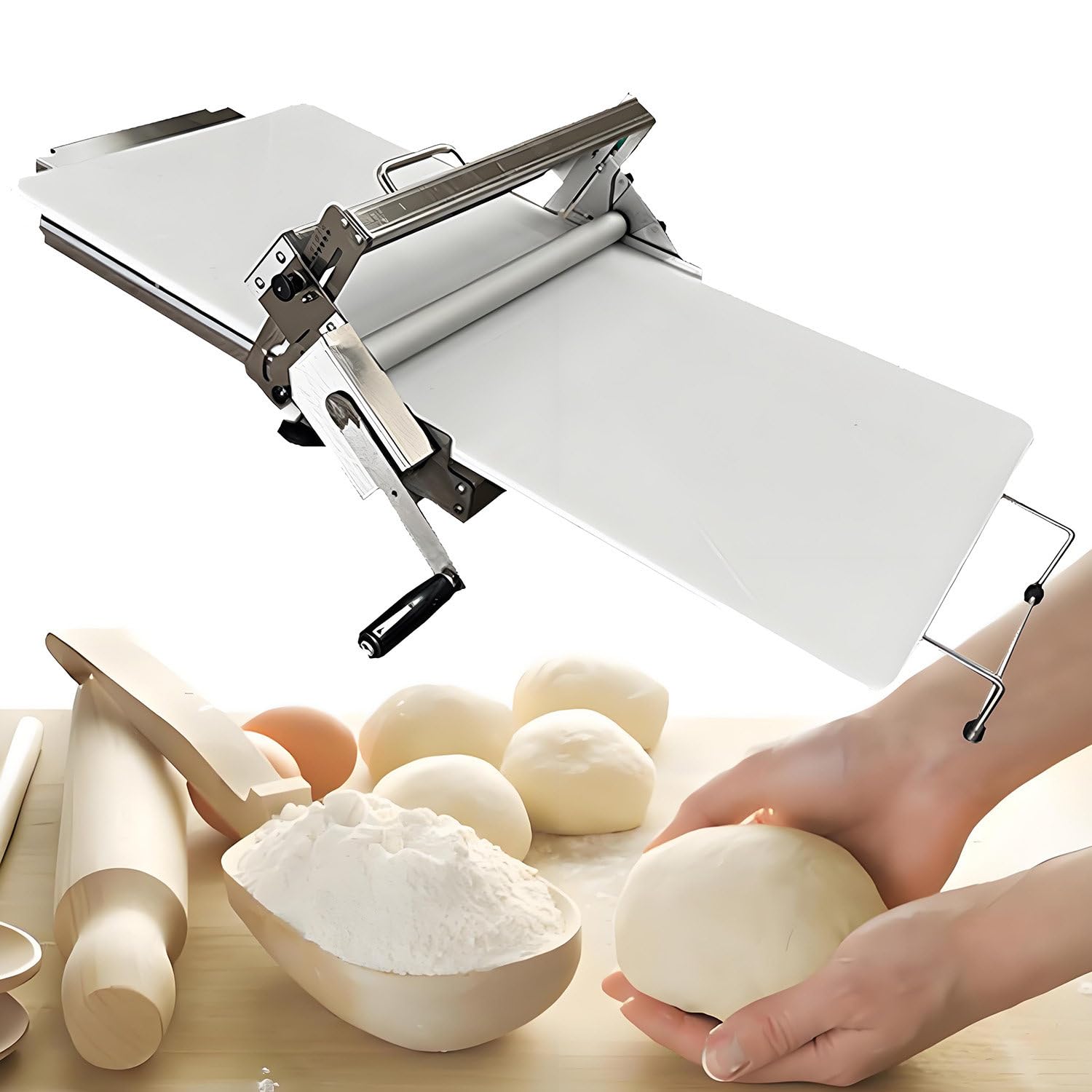Laminoir à pâte pliable, machine à rouler la pâte pliable manuelle, épaisseur réglable avec planches à laminer, laminoir à pâte feuilletée pour restaurant occidental, petit-déjeuner, café,300