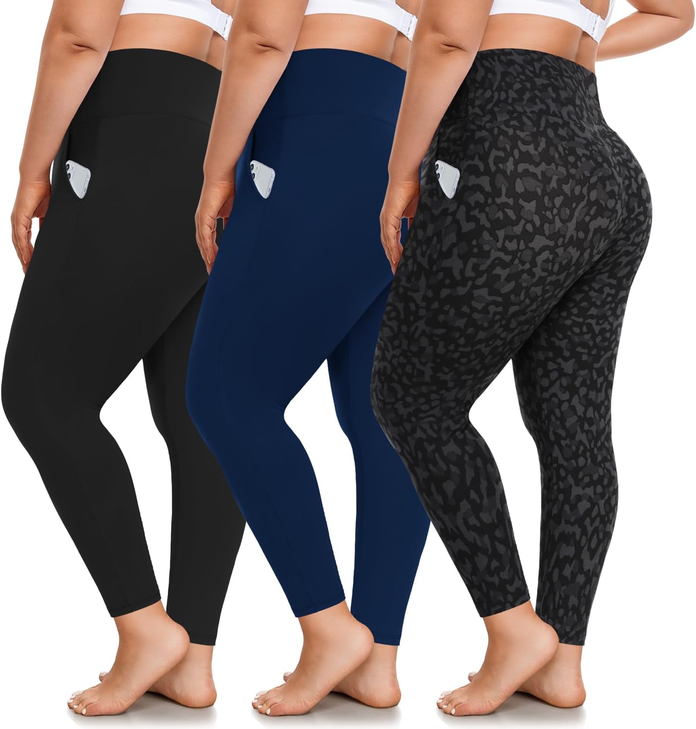 3 Pack Plus Size Leggings with Pockets for Women-High Waisted Tummy Control 1X-4X Soft Yoga Pants for Workout