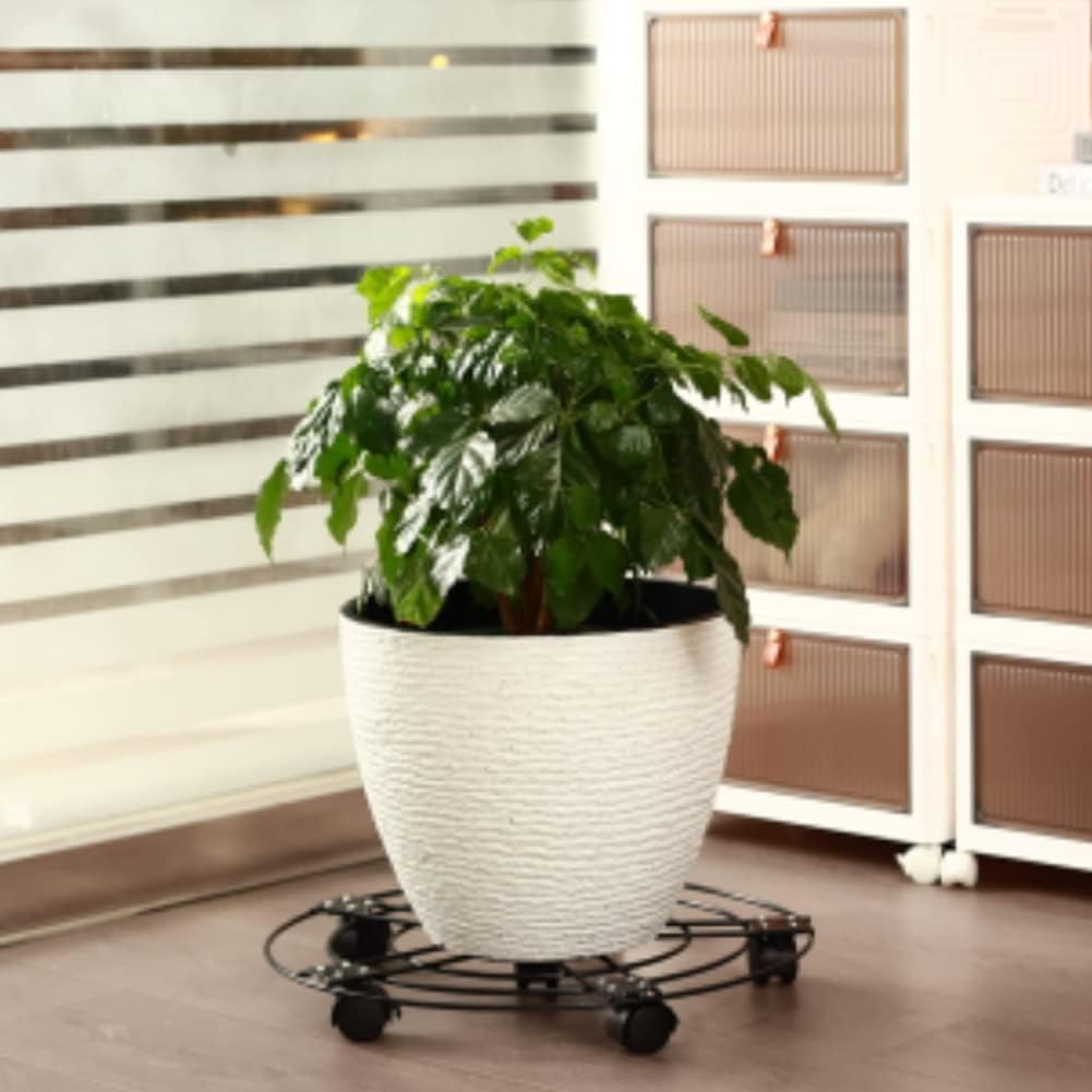 2 Packs Extra-large Metal Plant Caddy with Wheels 17.5" Wrought Iron Metal Rolling Plant Stands Heavy-duty Plant Roller Pot Movers Indoor and Outdoor Plant Dolly with Casters with 6 Wheels