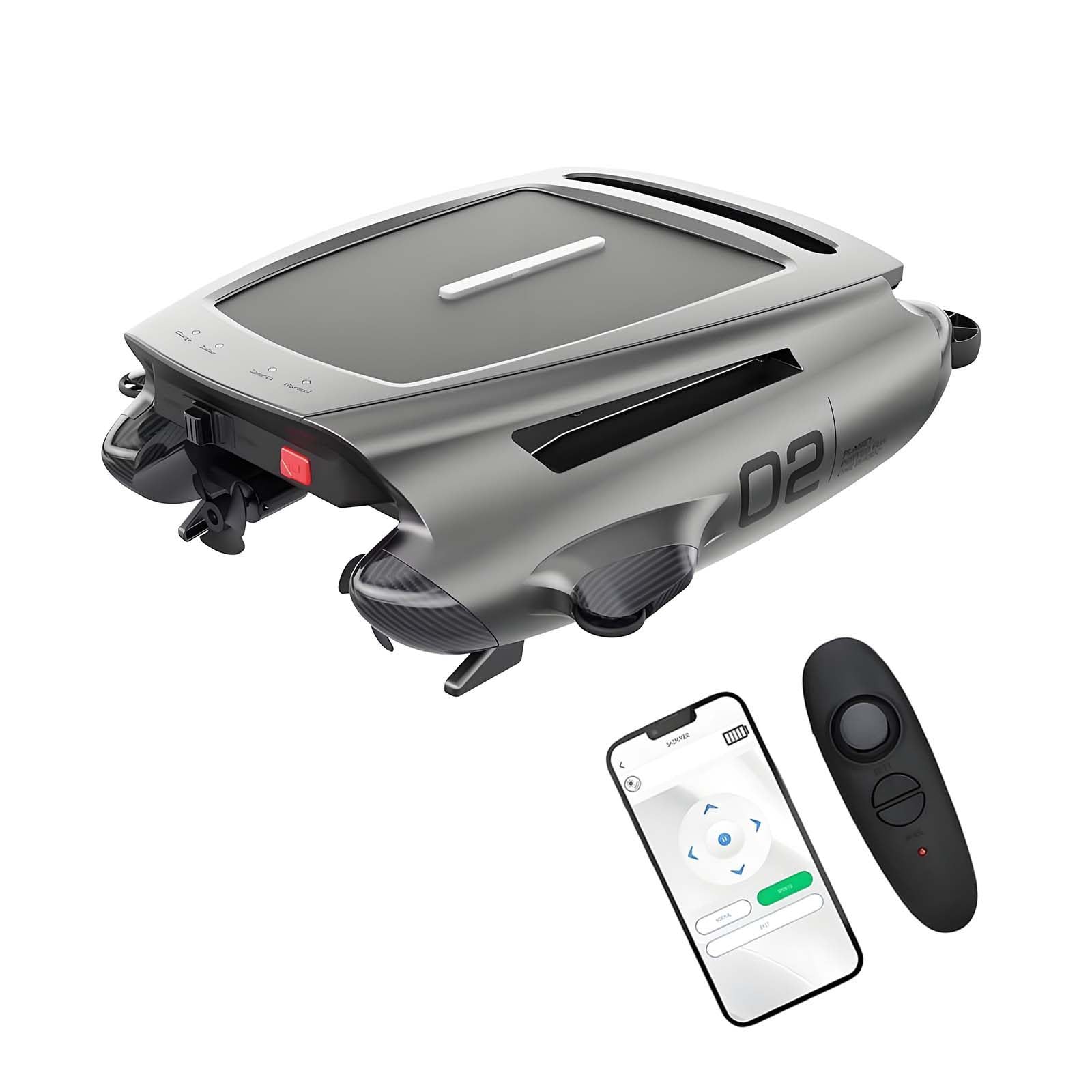 QFGain Smart Solar Pool Skimmer – 20H Runtime, Solar + DC Charge Grey