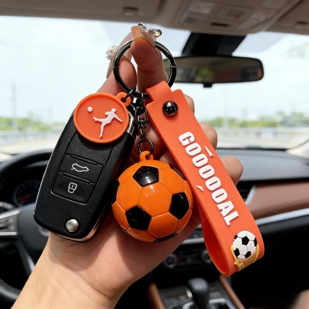 Football Keychain Creative Mini Pendant PVC Soft Rubber Red Soccer Charm for Keys Backpack Car Sports Bag Fan Accessory