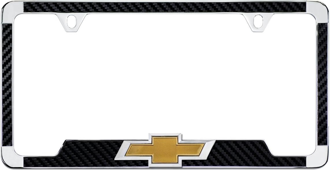 Chevrolet Chevy 3D Bowtie Carbon Fiber Vinyl Inlay License Plate Frame (Black)