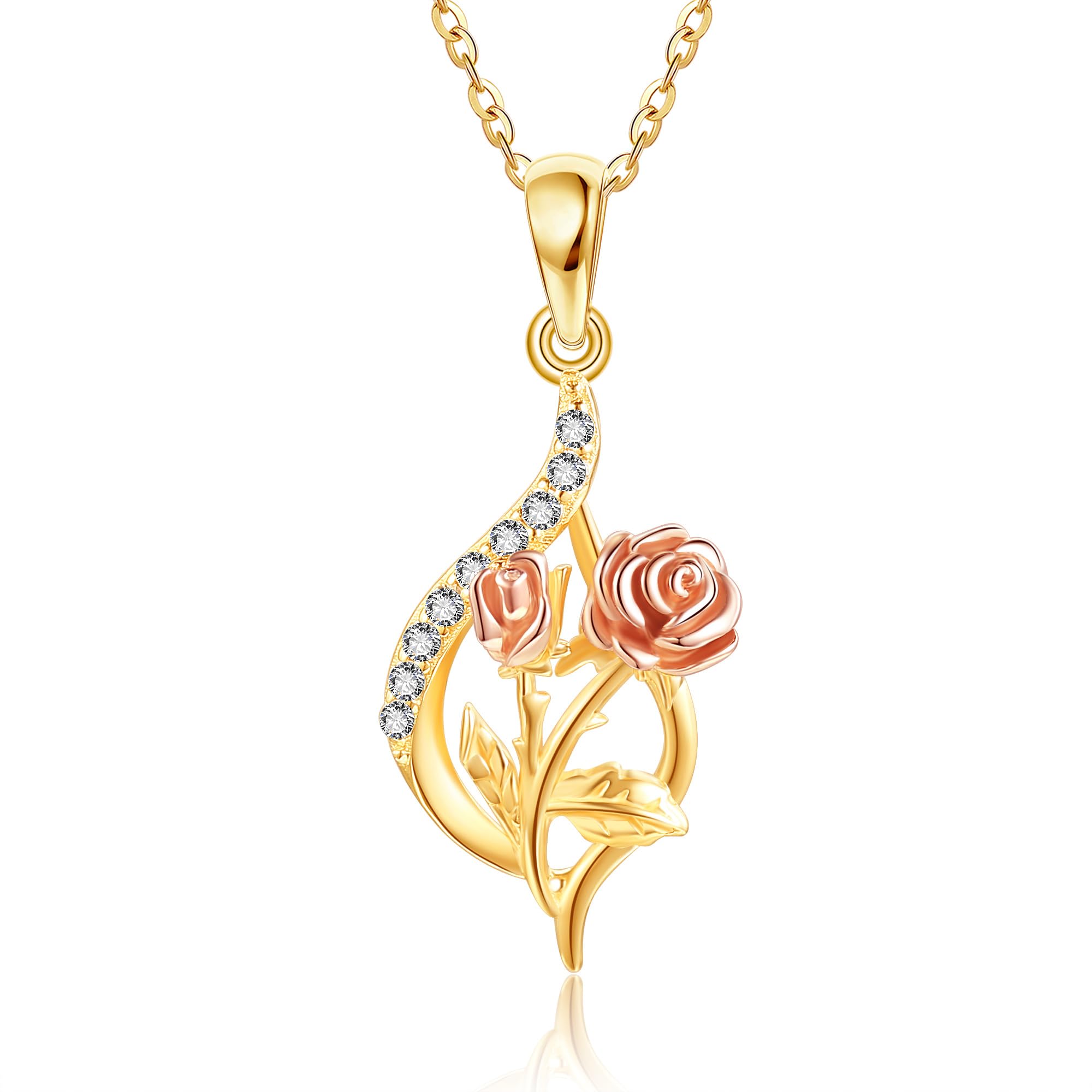 14k Real Gold Rose/Heart Necklace Soild Gold Love Necklaces for Women Lover Valentine's Day Christmas Gifts