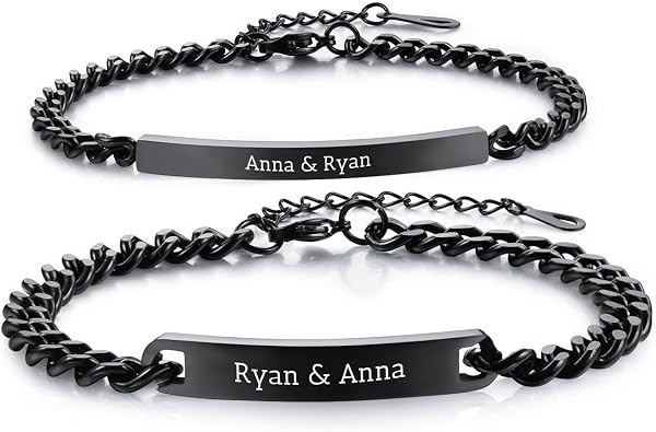 Personalized Matching Bracelet for Couple Engraved Name Date Adjustable Stainless Steel Jewelry Couples Bracelets for Him and Her Gift for Valentines Day Anniversary