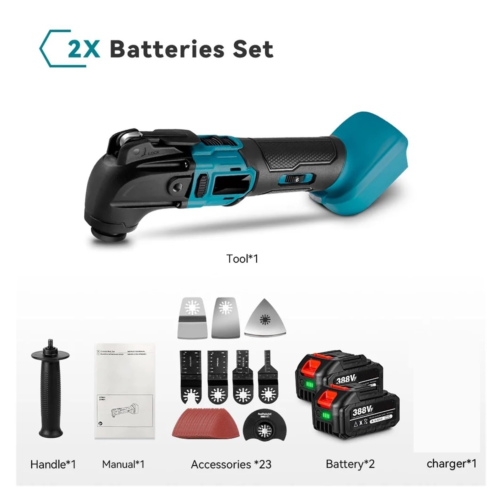 Multiherramienta Oscilante Sin Escobillas, Sierra Eléctrica, Recortadora, Pala, Corte, Pulido, Herramienta De Carpintería For Batería De 18V Versatilidad(2 Battery Set)
