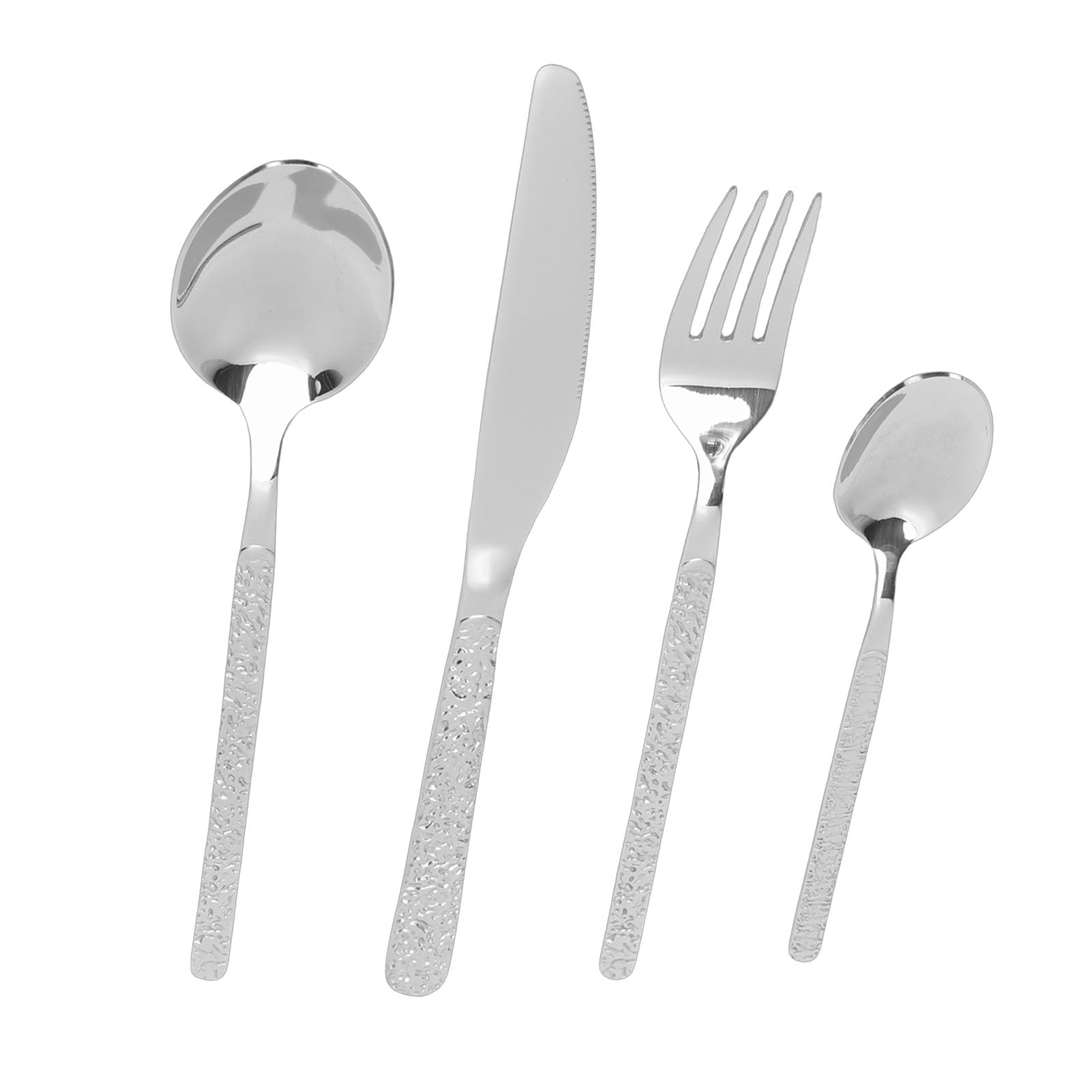 Juego de Cubiertos de Acero Inoxidable Martillado, Elegante Juego de Cubiertos para Mesa de Comedor, 24 Piezas para Boda en Casa (Plata)