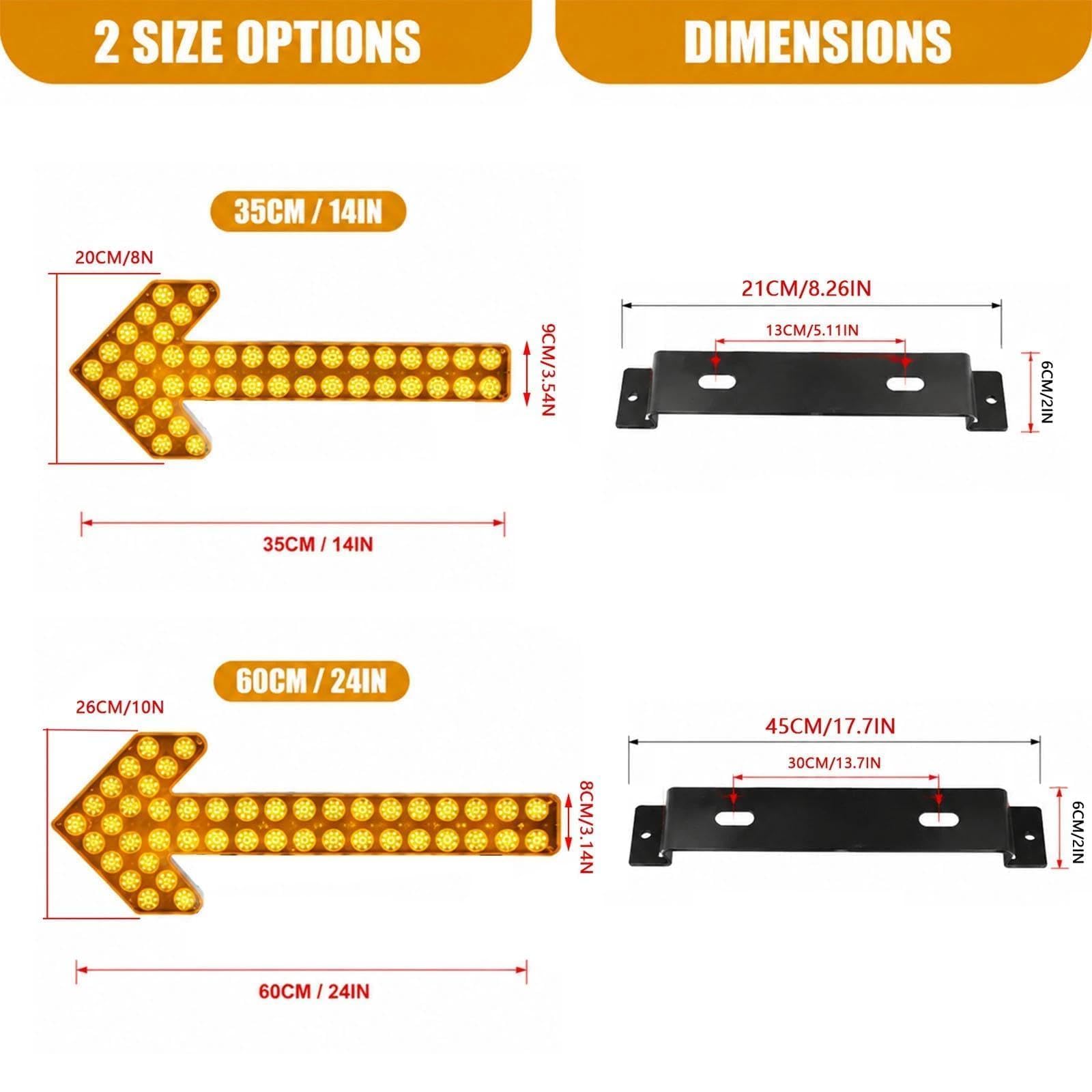 Luz de advertencia direccional de flecha LED ámbar (paquete de 2)(35cm)