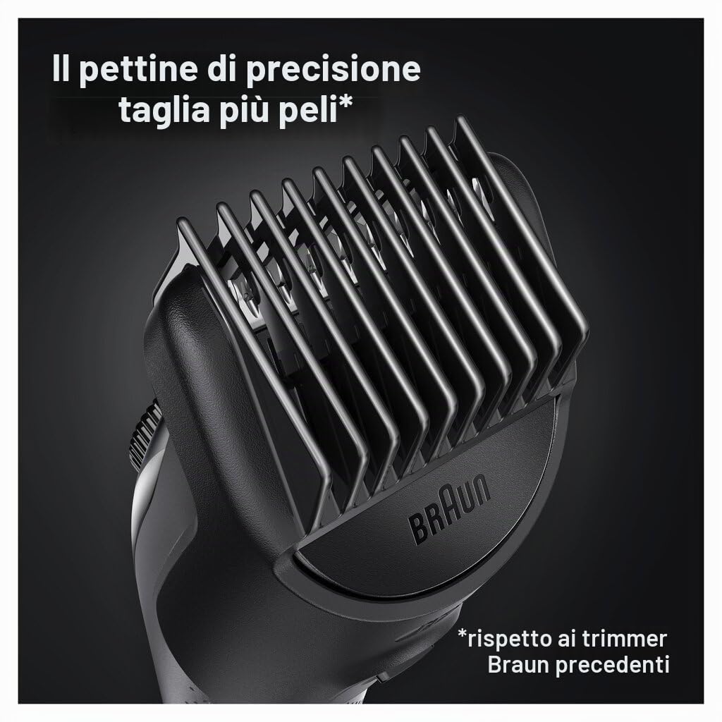 Braun Beard Trimmer 5 BT5342 - Tagliacapelli da uomo, per viso, lame affidabili, 39 impostazioni di lunghezza, nero/grigio