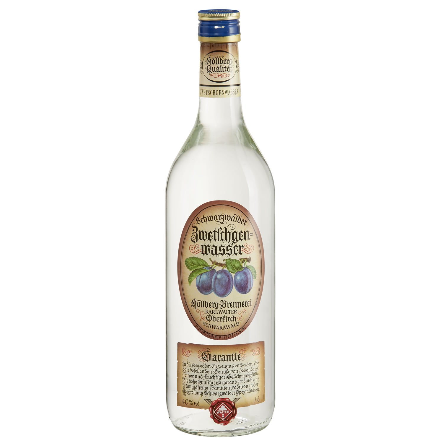 Original Höllberg Zwetschgenwasser 40% vol., 1 Liter | Premium Obstbrand mit edlem Zwetschgen Aroma | Edelbrand aus Familienbrennerei