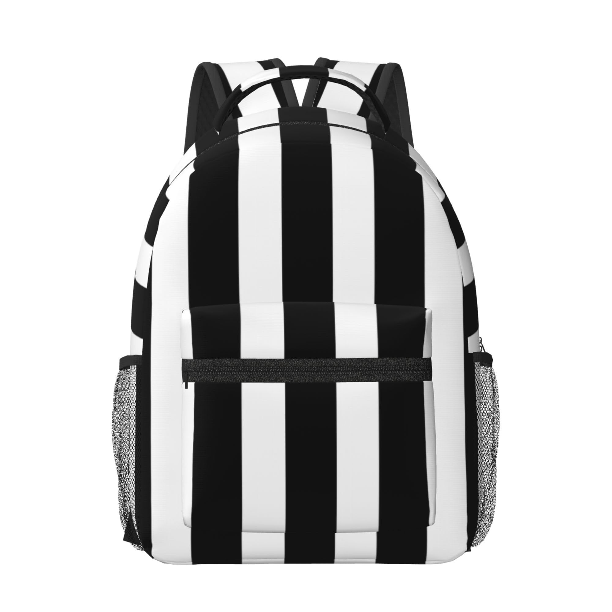 HiHELLOH Black White Striped Backpack with Adjustable Padded Straps Backpacks for Running, Travel, Hiking, Camping