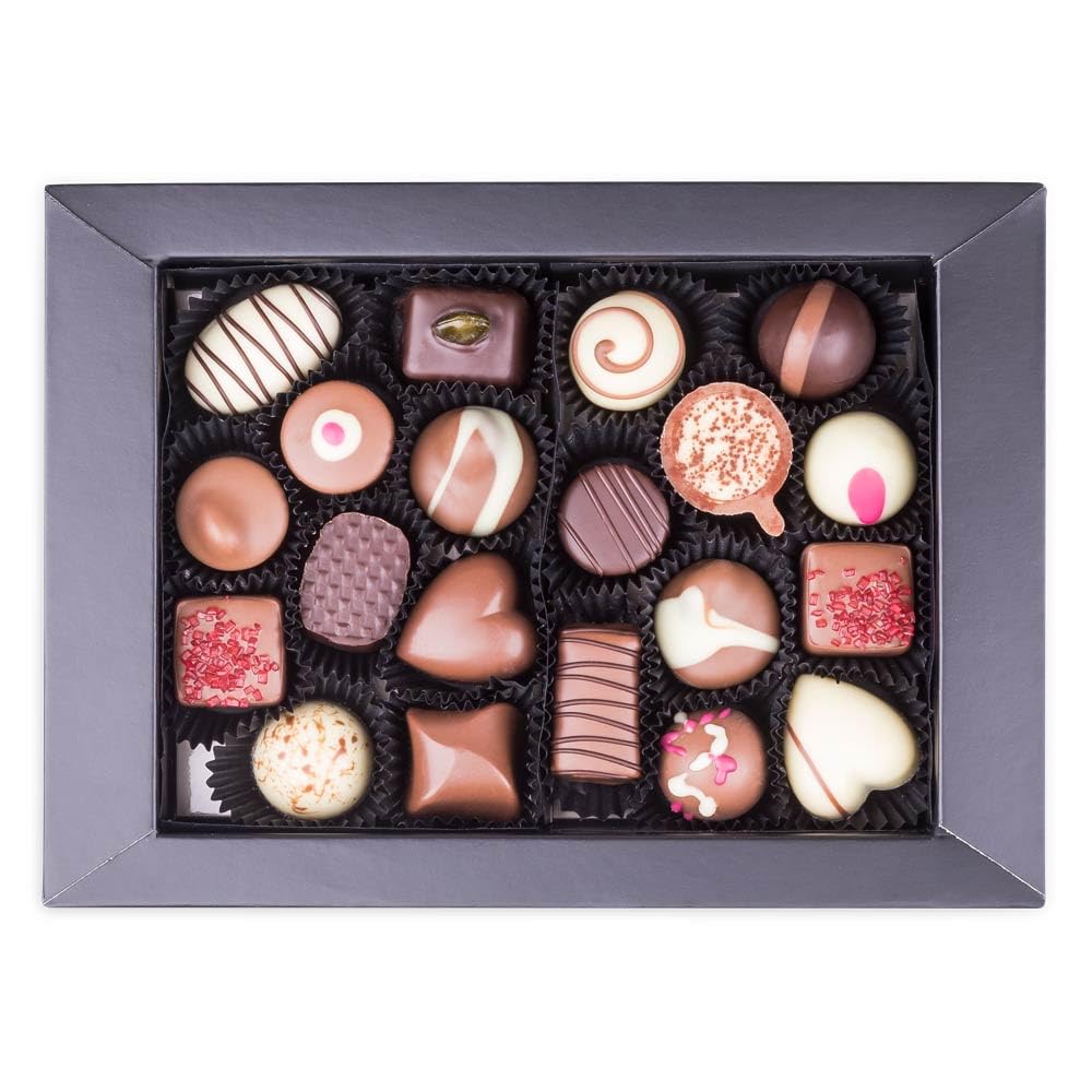 CHOCOLISSIMO - Czekoladowy prezent - Czekoladki na prezent - 20 czekoladek w srebrnym pudełku, pomysł na prezent na urodziny, rocznicę, walentynki dla kobiet, mężczyzn, taty, mamy, luksusowe prezenty