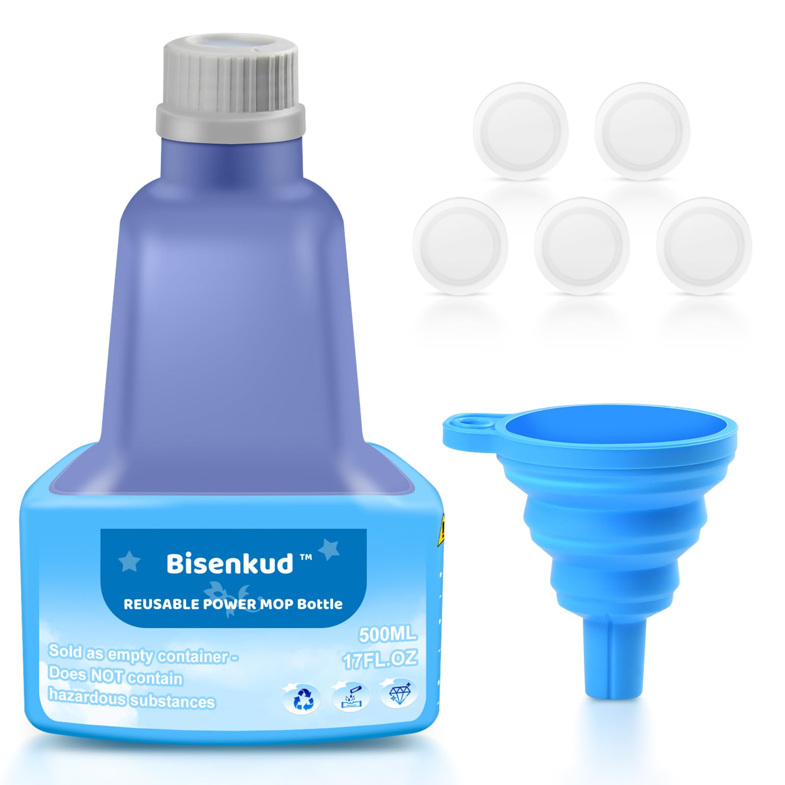 Bottiglia di ricarica riutilizzabile per Swiffer WetJet Kit Spray Mop, Bottiglia di ricarica da 500 ml, includere 1 bottiglia, 1 imbuto in silicone 5 guarnizione in silicone (non contiene agenti