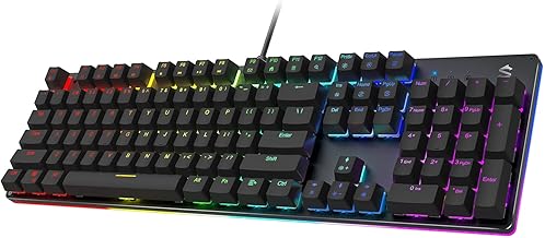 Black Shark Mechanical Gaming Keyboard Full 104-Keys All Metal Panel, LED RGB Backlit USB Wired Keyboard with Green Switch, Quiet Click Sound Mechanical Keyboard for Windows,Desktop,Computer,PC