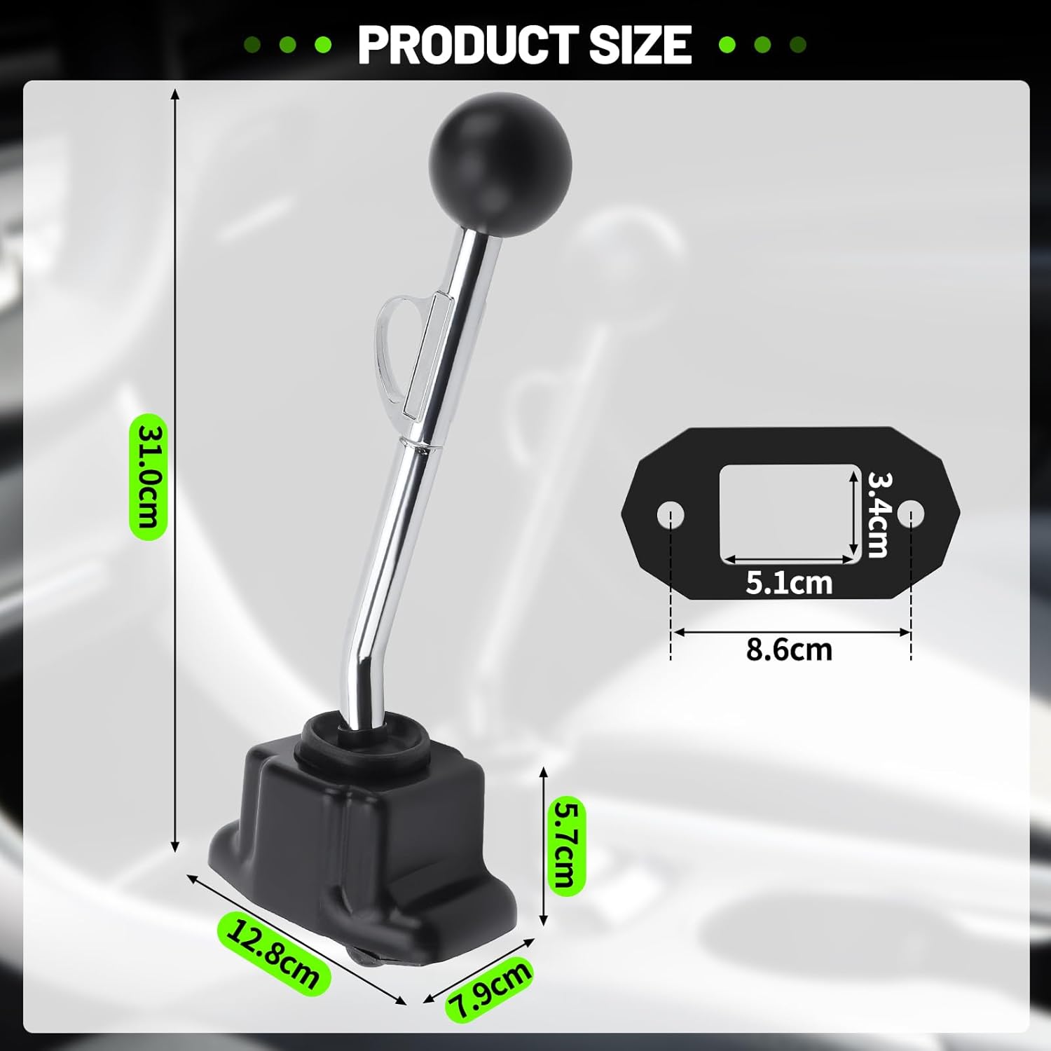 Diagram showing the dimensions of the Avutrel Trigger Shifter in centimeters.